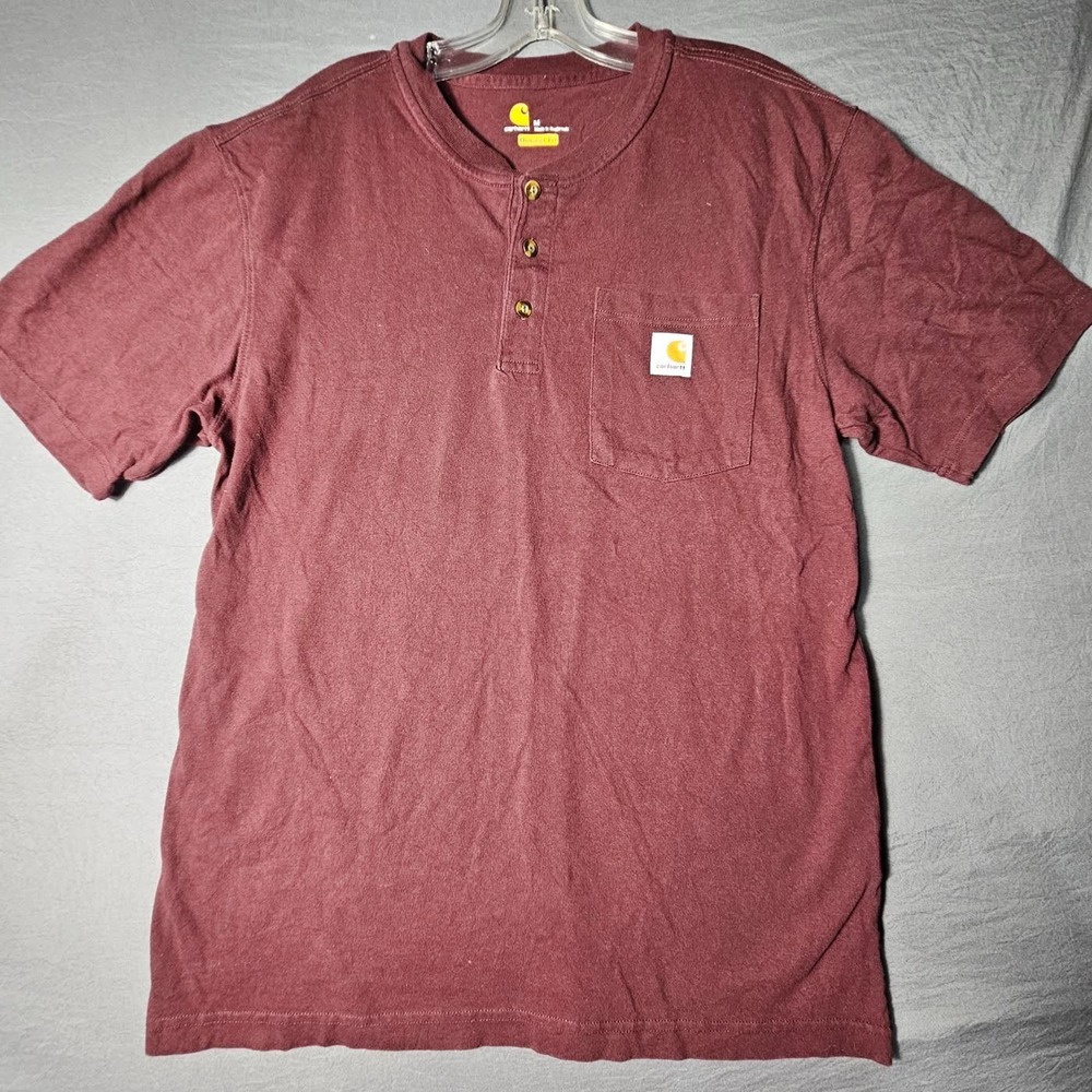 Carhartt Original Fit Pocket Henley T-Shirt Mens Medium Maroon Short Sleeve